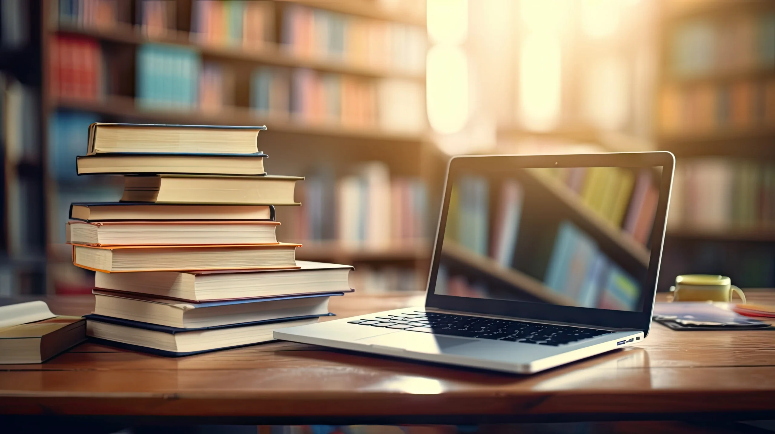 Carti, laptop, biblioteca